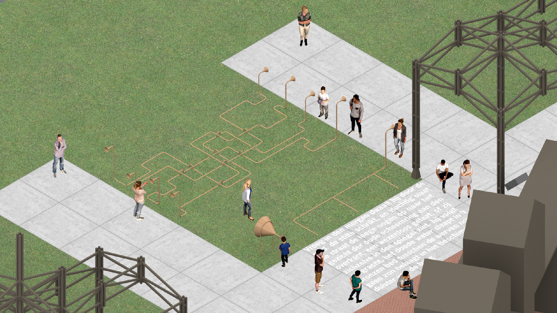 Isometric draft of the Soft Talk installation illustrating design and structure